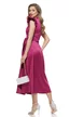 Rochie elegantă midi Fofy din tafta magenta premium decoltata si volane la umeri