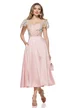 Rochie elegantă midi Fofy din tafta roz usor elastica cu bust din dantela premium