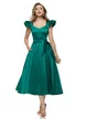Rochie elegantă midi Fofy din tafta verde premium decoltata si volane la umeri