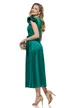 Rochie elegantă midi Fofy din tafta verde premium decoltata si volane la umeri