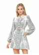 Rochie eleganta scurta imprimeu floral bohemian crem cu nasturi bijuterie diferiti si curea