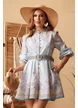 Rochie eleganta mini imprimeu floral bohemian  cu nasturi bijuterie diferiti si curea