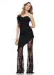 Rochie eleganta neagra asimetrica cu  fronseuri floare decorativa si pantaloni din dantela