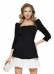 Rochie eleganta neagra cu decolteu patrat si volan alb plisat