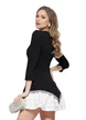 Rochie eleganta  neagra cu decolteu patrat volane albe si strassuri argintii