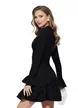Rochie eleganta neagra cu decolteu patrat volane si detalii grafice