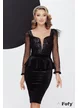 Rochie elegantă neagră de catifea Fofy cu bust din paiete si fusta cu peplum si pene la umeri