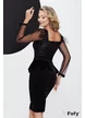 Rochie elegantă neagră de catifea Fofy cu bust din paiete si fusta cu peplum si pene la umeri