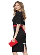 Rochie eleganta office Fofy cu buline cu aplicatii florale si cordon rosu