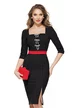 Rochie eleganta office Fofy cu buline decolteu patrat fundite de perle si cordon rosu