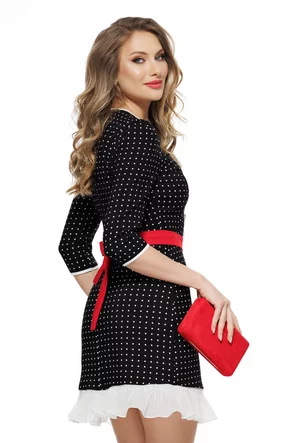 Rochie eleganta office Fofy cu buline decolteu patrat fundite de perle si volan