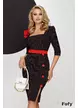 Rochie eleganta office Fofy imprimeu buline decolteu patrat si floare rosie lucrata manual