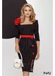 Rochie eleganta office Fofy imprimeu buline decolteu patrat si floare rosie lucrata manual