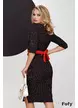 Rochie eleganta office Fofy imprimeu buline decolteu patrat si floare rosie lucrata manual