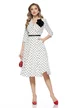 Rochie eleganta premium alba cu buline curea si floare decorativa