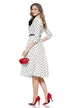 Rochie eleganta premium alba cu buline curea si floare decorativa