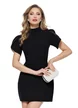 Rochie eleganta premium neagra mini  cu decupaj spectaculos la spate si funda in contrast