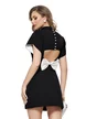 Rochie eleganta premium neagra mini  cu decupaj spectaculos la spate si funda in contrast