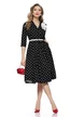 Rochie eleganta premium neagra cu buline curea si floare decorativa