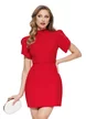 Rochie eleganta premium rosie mini cu decupaj spectaculos la spate si funda in contrast