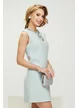 Rochie eleganta retro din tweed bleu premium cu contururi din perle paiete si cristale argintii