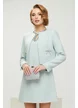 Rochie eleganta retro din tweed bleu premium cu contururi din perle paiete si cristale argintii