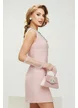 Rochie eleganta retro din tweed roz premium cu contururi din perle paiete si cristale argintii