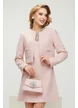 Rochie eleganta retro din tweed roz premium cu contururi din perle paiete si cristale argintii