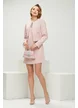 Rochie eleganta retro din tweed roz premium cu contururi din perle paiete si cristale argintii