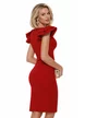 Rochie elegantă rosu cu decolteu adânc elastica cu accesori metalic auriu cu pietre in talie