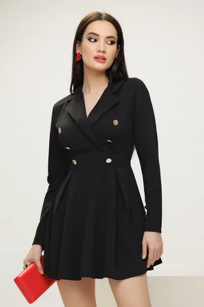 Rochie eleganta stil sacou din crep elastic cu fusta in pliuri