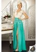 Rochie elegantă turquoise cu bust ecru din dantelă 3D