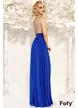 Rochie Fofy albastru royal elegantă cu bust din glitter auriu si decolteu un V