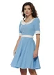 Rochie Fofy baby blue si dungulite fine cu guler retro la contrast si cordon