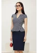  Rochie Fofy bleumarin imprimeu labirint conica cu peplum elegant