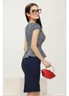  Rochie Fofy bleumarin imprimeu labirint conica cu peplum elegant