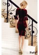 Rochie FOFY bordo din catifea cu aplicatii pietre pe maneci