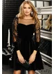 Rochie Fofy clos din catifea  cu maneci bufante din tull cu paiete
