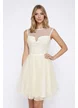 Rochie Fofy de ocazie din tulle fin ecru și dantelă delicată, în nuanță ecru, cu bust floral elegant