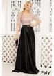 Rochie Fofy de ocazie lungă din tafta neagra cu bust dantela cu paiete roz pudra