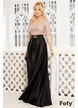 Rochie Fofy de ocazie lungă din tafta neagra cu bust dantela cu paiete roz pudra