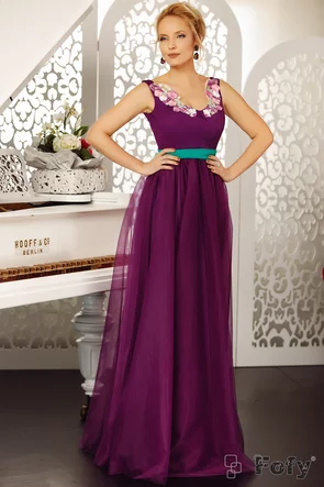 Rochie  Fofy de ocazie mov din tulle si dantelă brodată