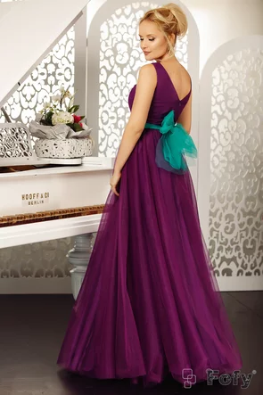 Rochie  Fofy de ocazie mov din tulle si dantelă brodată