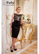 Rochie  Fofy de ocazie neagră scurtă din dantelă brodată și catifea