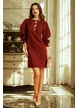 Rochie Fofy eleganta din stofa premium bordo cu accesorii sofisticate si maneci elaborate