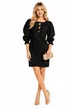 Rochie Fofy eleganta din stofa premium neagra cu accesorii sofisticate si maneci elaborate
