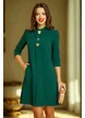 Rochie Fofy eleganta din stofa premium verde cu accesorii sofisticate si guler elaborat
