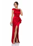 Rochie Fofy elegantă lunga din tafta rosie cu nod stilizat picture - 1
