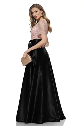 Rochie Fofy elegantă lunga din tafta usor elastica cu bust din dantela luxcu paiete fine