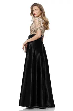 Rochie Fofy elegantă lunga din tafta usor elastica cu bust din dantela premium 